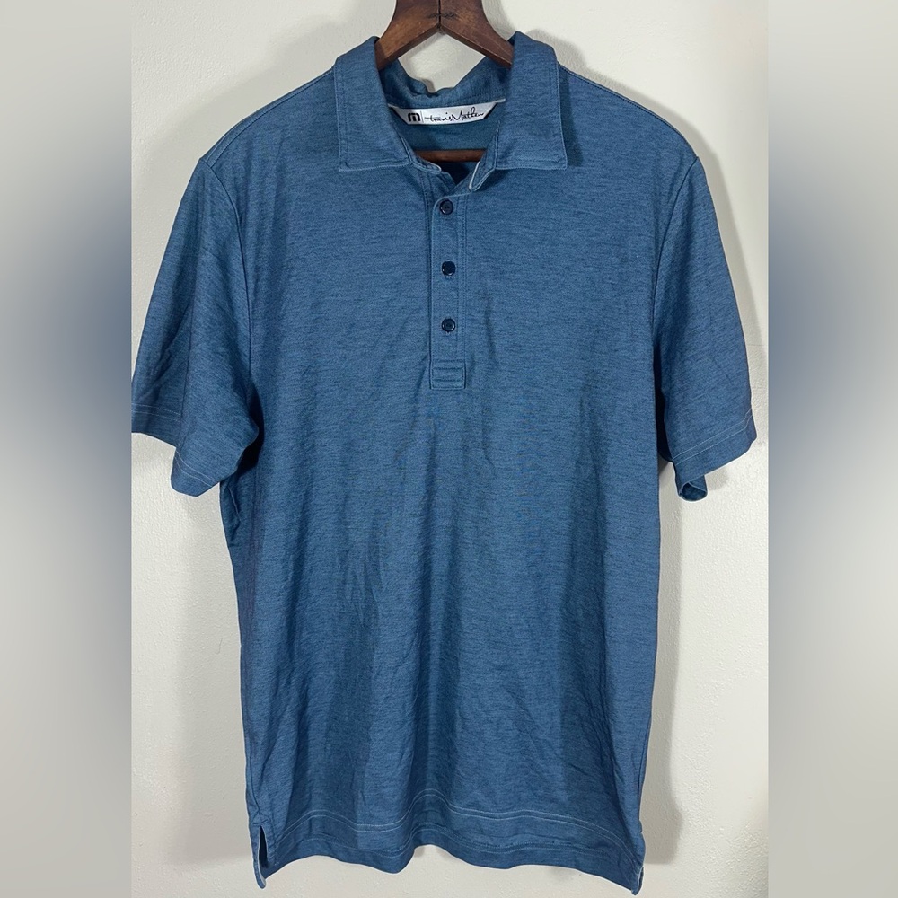Travis Mathew Polo Shirt Blue Mens Medium Golf Lightweight Collarted Space Dyed